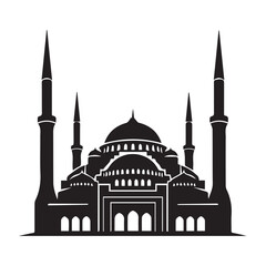 Fototapeta premium Black Mosque Silhouette Vector Illustration on White Background