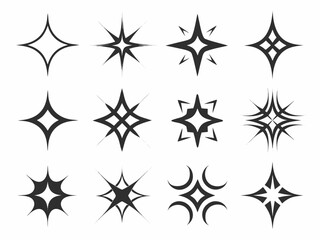 Collection of various black starburst and sparkling geometric design elements