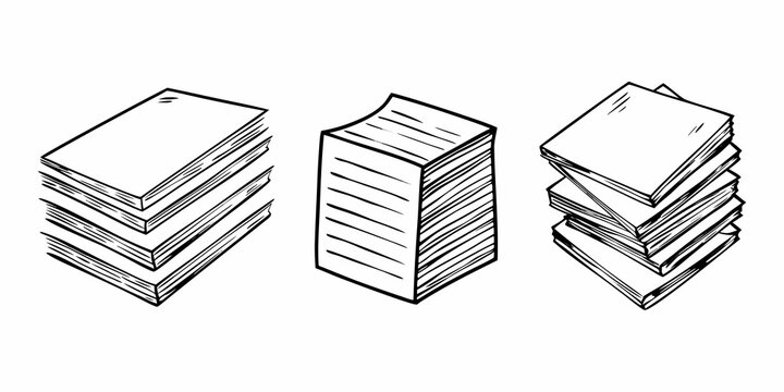 A simple sketch depicting three different stacks of papers or documents
