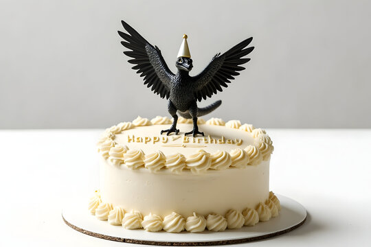 Happy Birthday Funny Microraptor Flying Dinosaur Cake