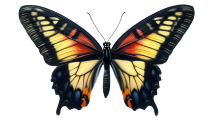 Colorful Swallowtail Butterfly Illustration with Yellow and Orange Wings Isolated on White