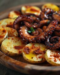 Traditional galician style octopus with seasoned potatoes