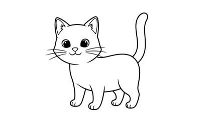 Cute Kitten Line Drawing and Domestic Cat Pet Character Illustration Icon