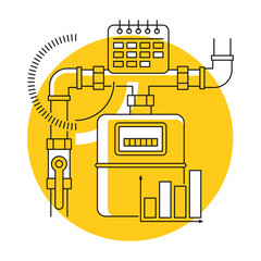 Gas meter for consumption measurement - concept in thin line and yellow color