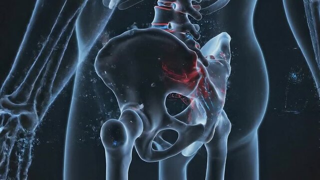 Human Pelvis Animation with Dark Blue Background for Medical Visualization Anatomy of Skeletal System And Joint Motion