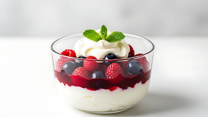 Berry Yogurt Parfait in Glass Cup with Mint