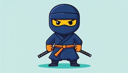 Obraz premium Cartoon Ninja Ready for Action with Swords.