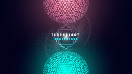Technology Background with CPU Chip and Digital Spheres