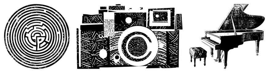 Fototapeta premium maze camera piano isolated