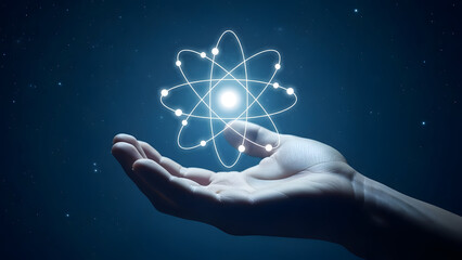 Glowing atomic structure in hand