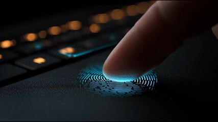 Fingerprint scanning technology for secure digital identity verification on a dark background - Powered by Adobe