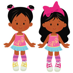 Cute little  fashion girl paper doll vector cartoon illustration