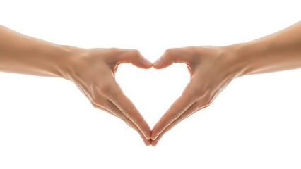 Hands forming a heart shape on white background