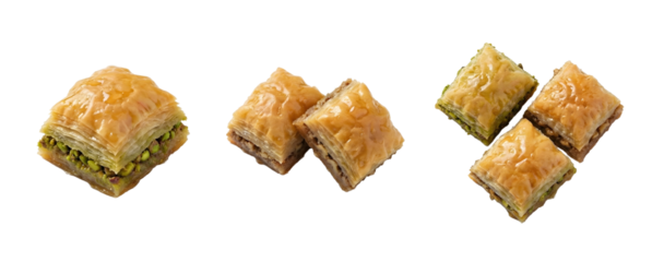 sweet baklava pastries filled with pistachio and walnut PNG set, isolated on transparent background