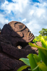 Ancient tiki statue in Atuona, Hiva Oa, Marquesas Islands, French Polynesia