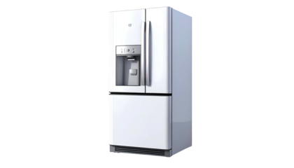 Gleaming white refrigerator with a side-by-side door style and bottom freezer