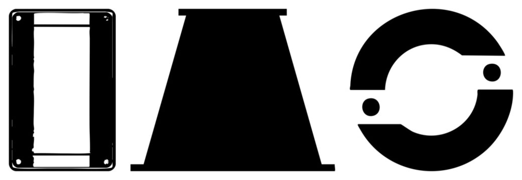 Three abstract geometric shapes isolated