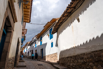 Charming Street in San Blas Neighborhood, Cusco, with Whitewashed Walls