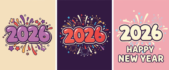 A vibrant collection of festive 2026 happy new year celebration designs with sparkling confetti