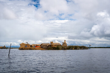 Floating island "Uros Titino" on Lake Titicaca in Peru