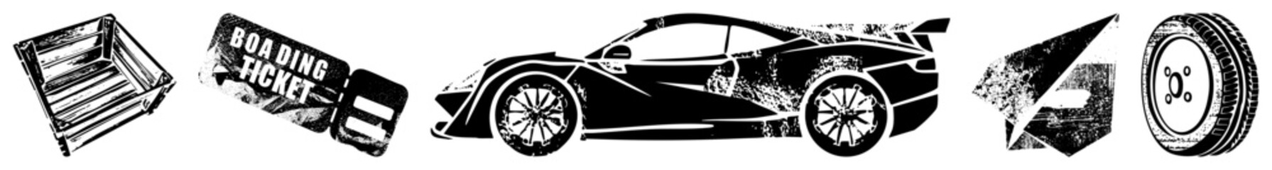 Naklejka premium race car ticket crate wheel vector set
