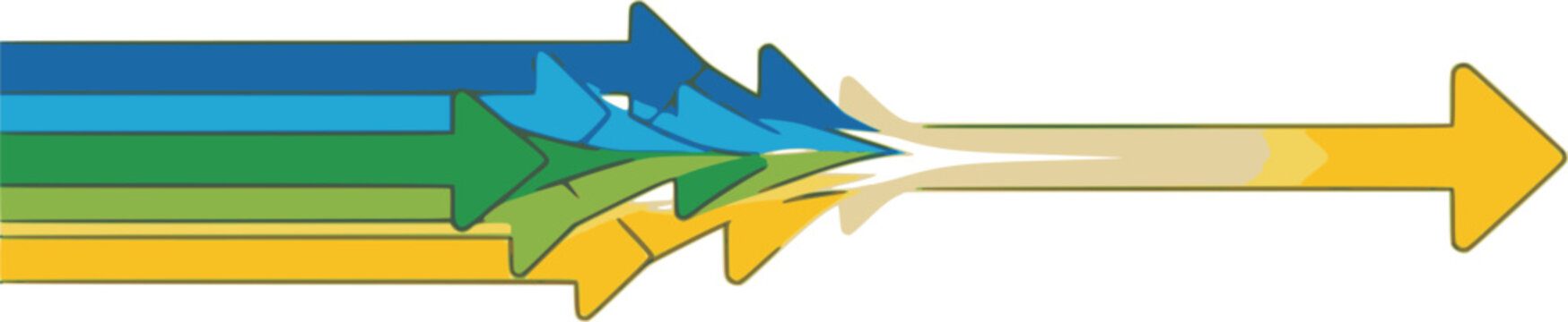 Merging arrows streamline process concept image. Clipart image isolated on white background.
