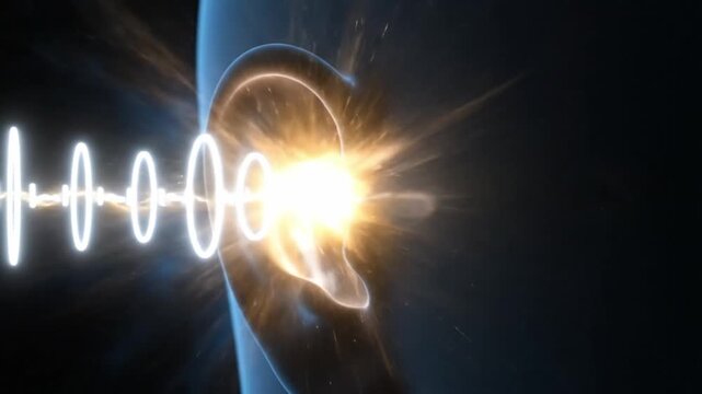 3D medical render of sound waves entering the human ear