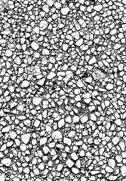 Abstract black and white pebble texture featuring a high contrast gravel pattern, ideal for grunge backgrounds, distressed overlays, and rustic floor surface designs