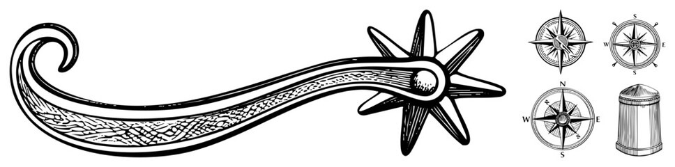spur compass and thimble vector set