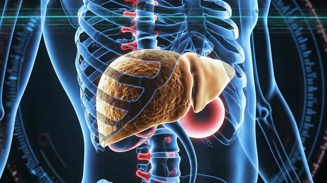 Liver Anatomy in 3D Human Body Scan Visualization: Medical Animation of Organ System for Education or Pharmaceutical