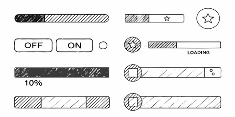 Collection of common interface elements switches loading bars and star symbols
