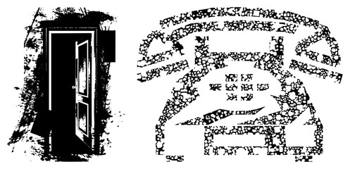 open door and rotary phone vector illustration