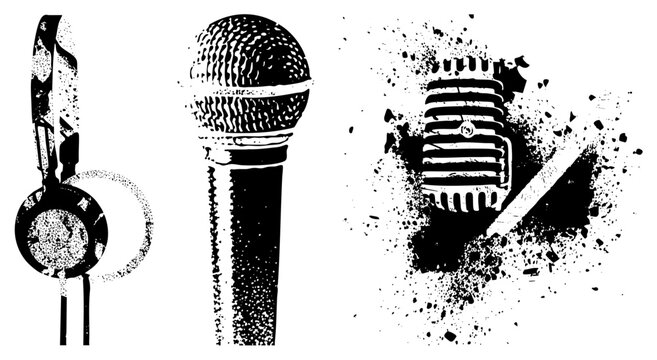 headphones microphone vintage mic vector set