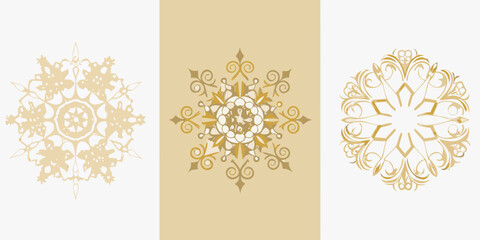 Elegant golden ornamental designs arranged vertically on a light background