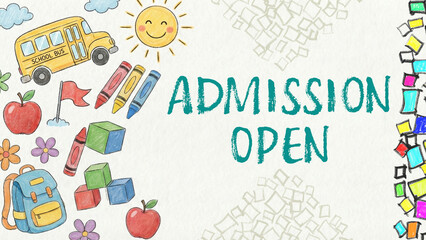 Admission Open Education Symbols Crayon Drawing Text Horizontal 