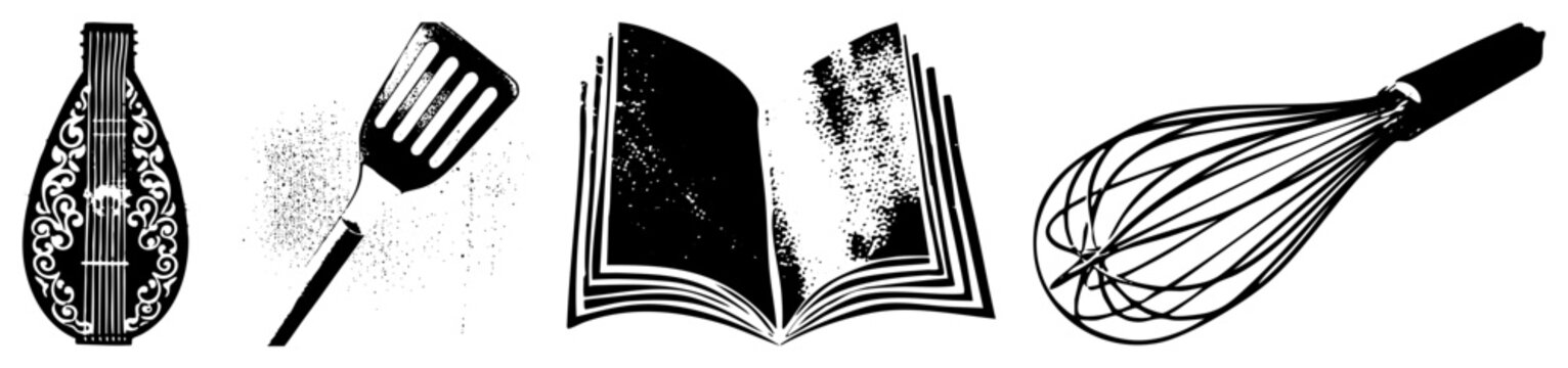 musical instrument cooking tool book whisk vector