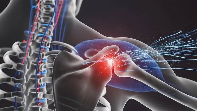 Shoulder Pain Animation in Skeletal System with Inflammation Visuals in Shoulder Joints