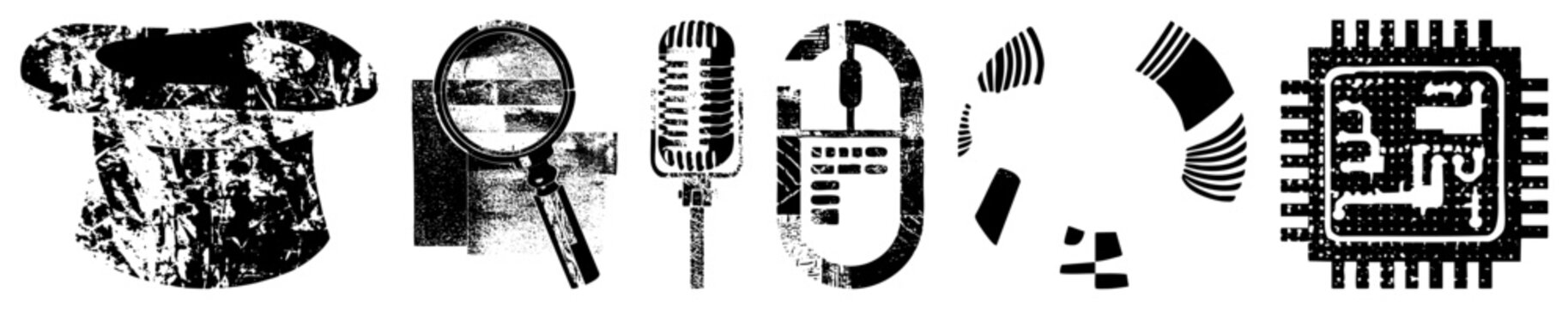 magic hat magnifying glass microphone computer mouse circuit board