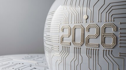 2026 Year Concept and Abstract Design Elements Set with Material Textures and Vibrant Spheres