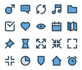 Blue color outline icons set for User interface.