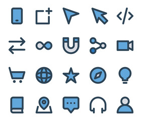 Blue color outline icons set for User interface.