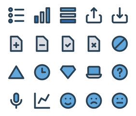Blue color outline icons set for User interface.