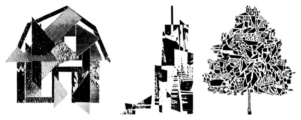Obraz premium abstract house skyscraper tree collage black white