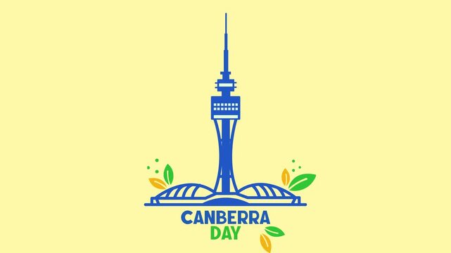 Animated Canberra Day Icon with Telstra Tower and Nature Elements