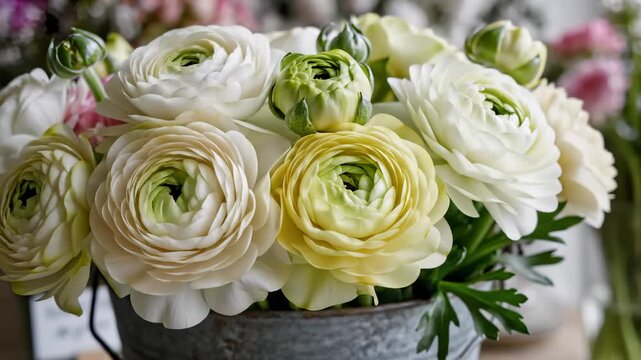 Ranunculus Flowers Arranged in a Bouquet Display