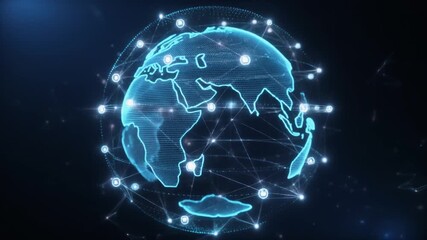 Glowing digital Earth globe represents worldwide network connectivity and futuristic global communication systems. - Powered by Adobe
