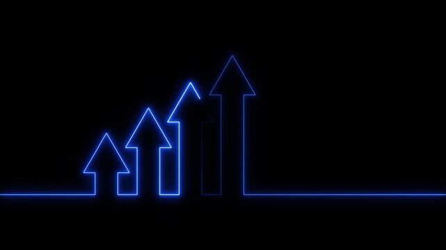 Glowing arrow rising line Neon light Financial business graph chart animation video . Neon business growth concept animated on black background 4k video