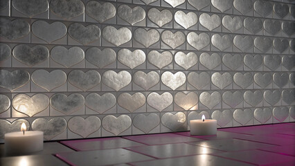 Crystal Tile Valentine Scene with Engraved Holographic Heart Patterns and Magenta Mist