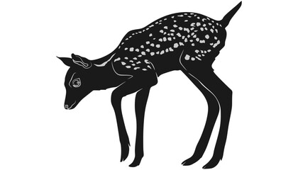 Baby Deer Fawn Silhouette Isolated on White Background