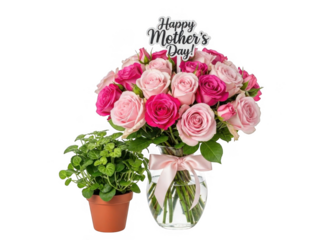 Happy mother's day bouquet and plant isolated on transparent background